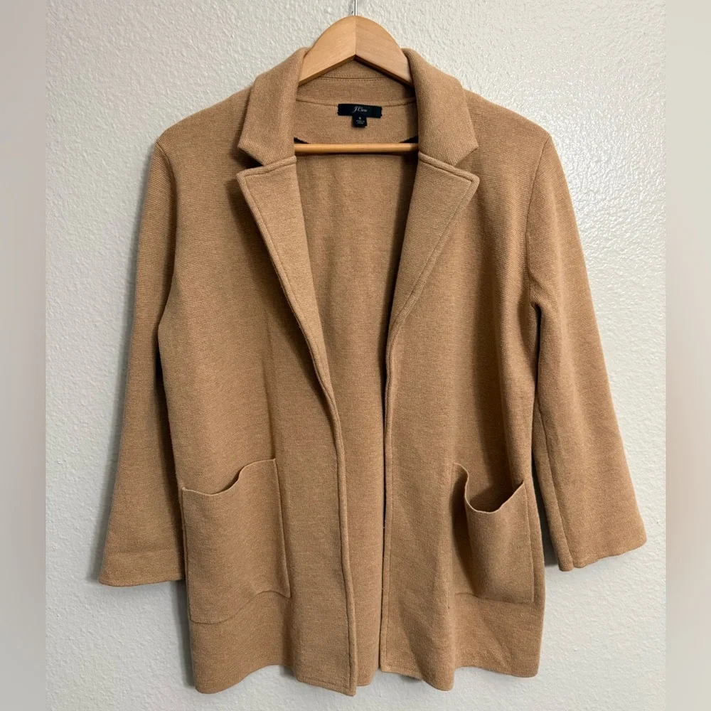 J. Crew Sophie Open-Front Sweater-Blazer in Tan
